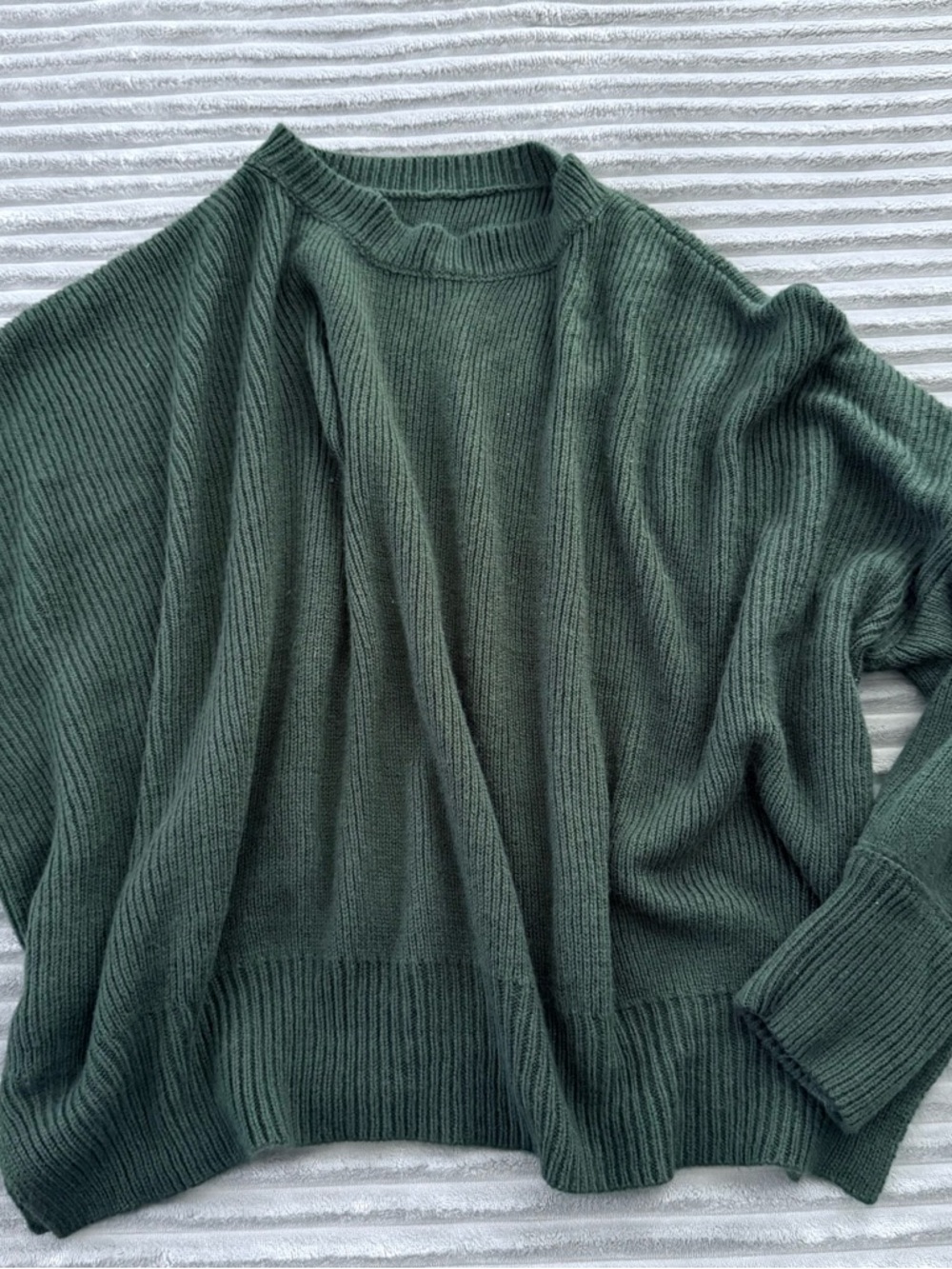 Forest Green Ribbed Crewneck Sweater - Women's